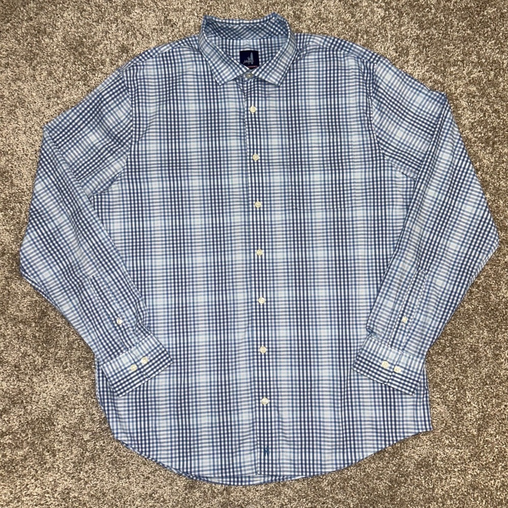 Johnnie-O Prep-Formance Men Large Blue Tattersall Plaid Performance Button Shirt